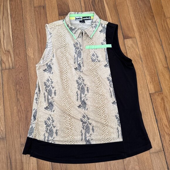 Jamie Sadock 1/4 Zip Golf Polo Snakeskin Sleeveless Tennis Pickleball Size M - Picture 2 of 4